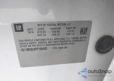 2015 Chevrolet Malibu Ls z USA, uszkodzony, nr VIN 1G11B5SL8FF198425